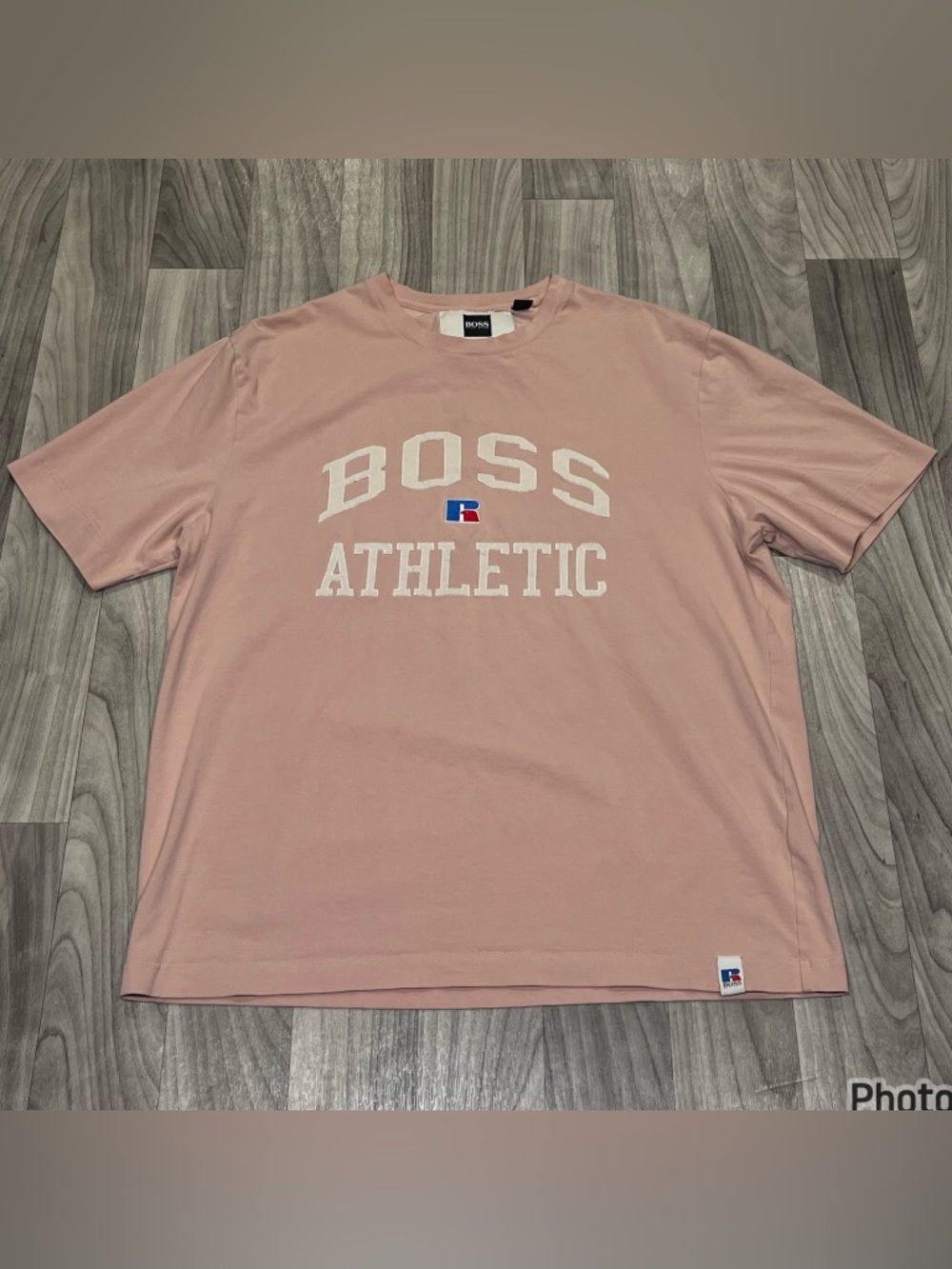 SIZE XXL MENS HUGO BOSS x RUSSELL ATHLETIC DUSTY PINK SPELL OUT SHIRT